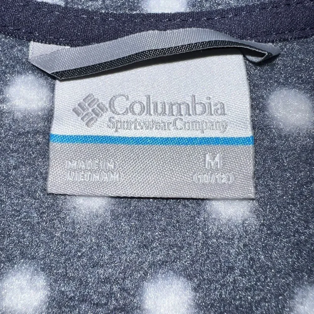 Columbia Girls Fleece Poncho Hooded Pullover Pockets Blue Polka Dots Medium